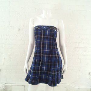 Y2K Blue Plaid Strapless Mini Dress